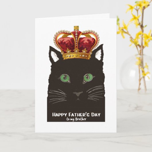 Vaderdag zwarte kat met kroon voor broer kaart (Gele Bloem)