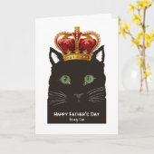 Vaderdag zwarte kat met kroon voor zoon kaart (Gele Bloem)