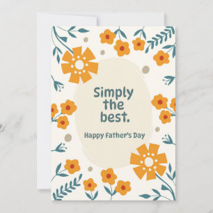 Vaderdagkaart met oranje bloemen en turkoois blad bedankkaart