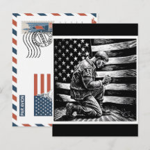 Vaderlandslievende soldaat met Amerikaanse vlag an