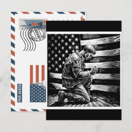 Vaderlandslievende soldaat met Amerikaanse vlag an Feestdagenkaart