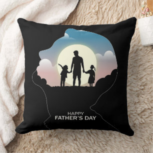 Vaderprofiel Silhouet Met Zonsondergang Familie Kussen