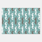 Vaders bruine & Blauwgroen snor & kam set van 3 Inpakpapier Vel (Voorkant)