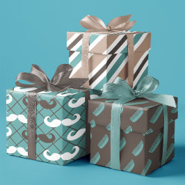 Vaders bruine & Blauwgroen snor & kam set van 3 Inpakpapier Vel