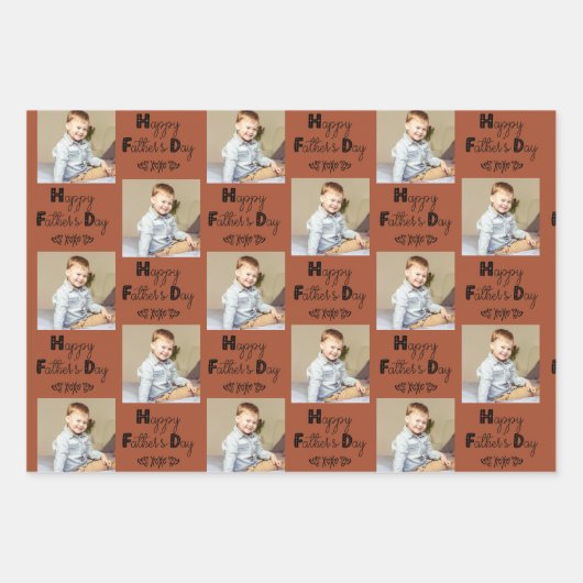 Vaders Dag Aangepast Foto Bruin Terracotta Set van Inpakpapier Vel (Voorkant 3)