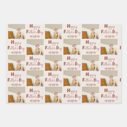 Vaders Dag Aangepast Foto Bruin Terracotta Set van Inpakpapier Vel (Voorkant)