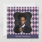 Vaders Dag Foto Blauw Roze Argyle Dinner Party Kaart (Voorkant)