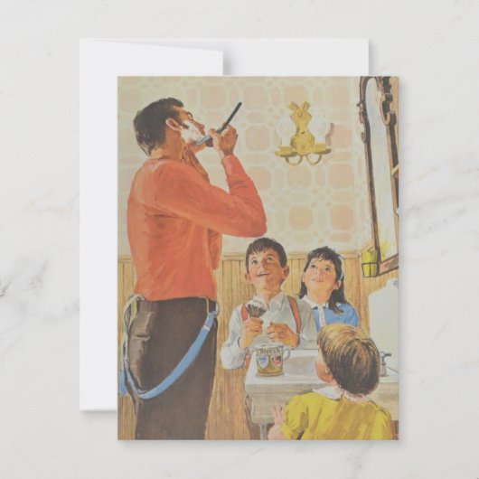  vaders Dag Pap Sjagen terwijl Kinderen kijken Feestdagenkaart (Voorkant)