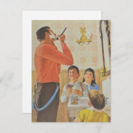  vaders Dag Pap Sjagen terwijl Kinderen kijken Feestdagenkaart