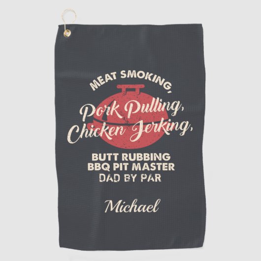 Vaders Dag Vlees Roken BBQ Pit Master Papa Aangepa Golfhanddoek (Voorkant)