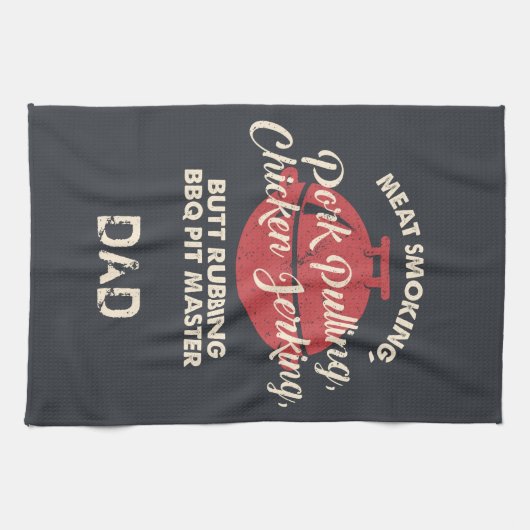 Vaders Dag Vlees Roken BBQ Pit Master Papa Aangepa Theedoek (Horizontaal)