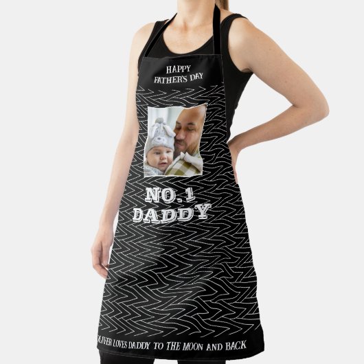 Vaders Day Zwart-wit Zig Zag Naam en foto Schort (Insitu)