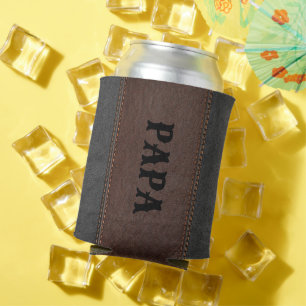 Vaders Gift Idee Bruin & Zwart gestikt Leer Blikjeskoeler