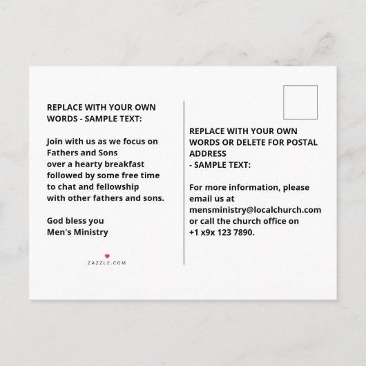 VADERS & ZONEN ONTBIJT gepersonaliseerd Uitnodiging Briefkaart (Achterkant)