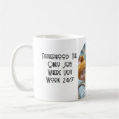 Vaderschap is 24/4 baan en aangepaste foto koffiemok (Links)