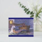 Vadertijd & stoomschip  Nieuwjaar Feestdagenkaart (Staand voorkant)
