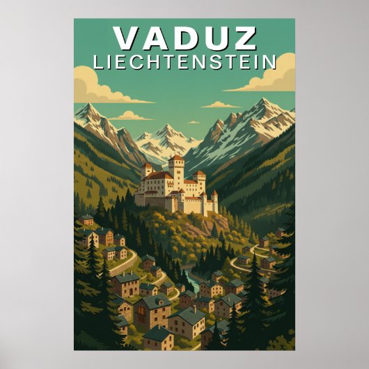 Vaduz, Liechtenstein Alpenheuvel Reis Poster (Voorkant)