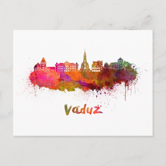 Vaduz skyline in waterverf briefkaart (Voorkant)
