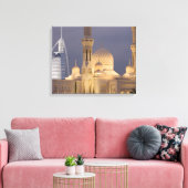 VAE, Dubai. Moskee 's avonds met Burj al Arab Canvas Afdruk (Insitu (Woonkamer))