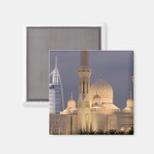 VAE, Dubai. Moskee 's avonds met Burj al Arab Magneet (Voorkant / Achterkant)