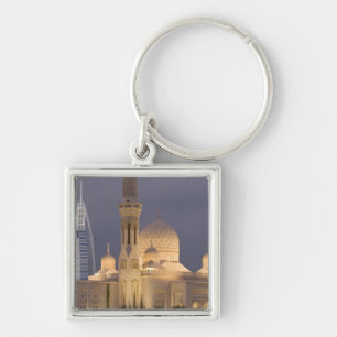 VAE, Dubai. Moskee 's avonds met Burj al Arab Sleutelhanger