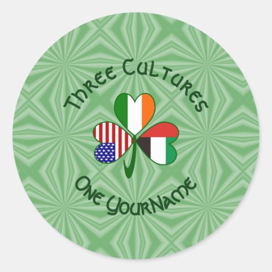VAE Ierse Amerikaanse Shamrock vlag gepersonalisee Ronde Sticker (Voorkant)