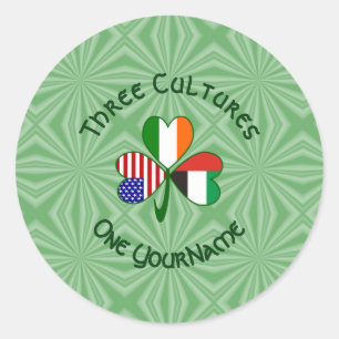VAE Ierse Amerikaanse Shamrock vlag gepersonalisee Ronde Sticker