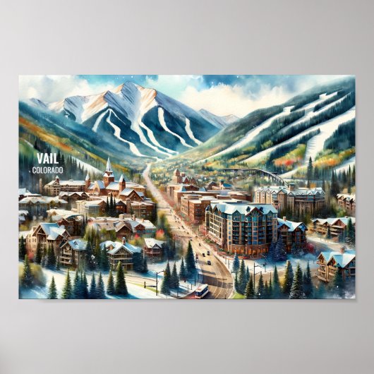 Vail Colorado Beroemde Reisplaatsen waterverf Poster (Voorkant)