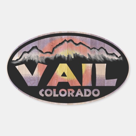Vail Colorado houten vlag ovale stickers (Voorkant)