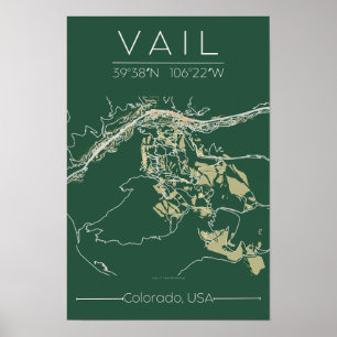 Vail Colorado Kaart Poster Bergeditie Minimaal