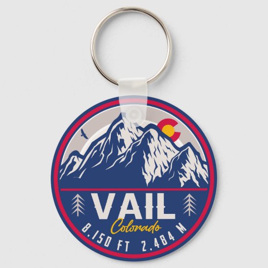 Vail Colorado Mountain Retro Sunset Souvenirs Sleutelhanger (Voorkant)