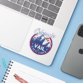 Vail Colorado Mountain Retro Sunset Souvenirs Sticker (Laptop met iPhone)