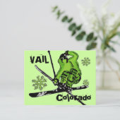Vail Colorado neon green thema skier briefkaart (Staand voorkant)