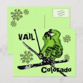 Vail Colorado neon green thema skier briefkaart (Voorkant / Achterkant)