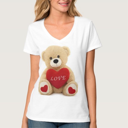 Vaishno Zacht Speelgoed Teddybeer met Rood Hart –  T-shirt (Voorkant)