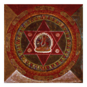 Vajrayogini staat in twee gekruiste rode driehoeke perfect poster