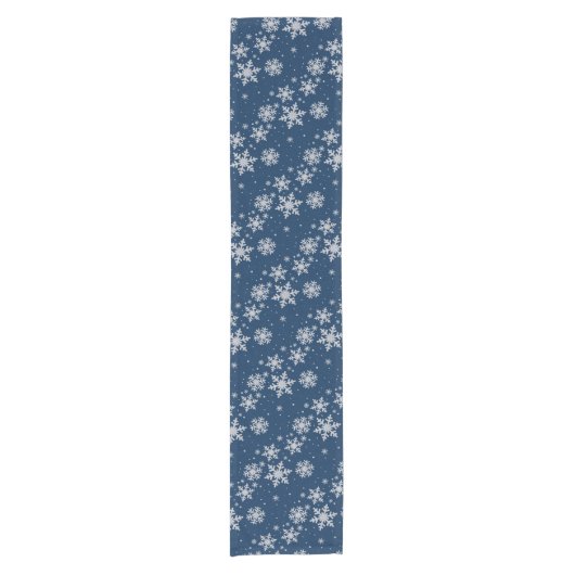 Vakanaal Blauw en Zilveren Snowflakes Table Runner Korte Tafelloper (Voorkant)