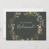 Vakanaal botanische groene bridesmaïde-kaartje kaart (Voorkant)