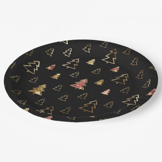 Vakanaal en gouden kerstbomen papieren bordje (Gekanteld)