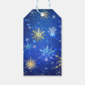 Vakanaal Goud Blauwe Snowflakes Kerstmis Cadeaulabel (Achterkant)