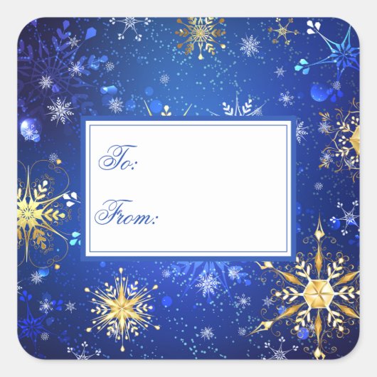 Vakanaal Goud Blauwe Snowflakes Kerstmis Vierkante Sticker (Voorkant)