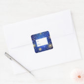 Vakanaal Goud Blauwe Snowflakes Kerstmis Vierkante Sticker (Envelop)
