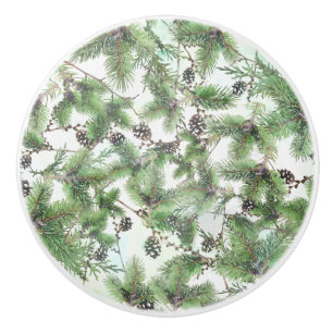 Vakanaal: Groen en Pijn Cones Land Winter Rustic Keramische Knop