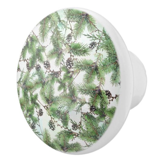Vakanaal: Groen en Pijn Cones Land Winter Rustic Keramische Knop (Rechts)