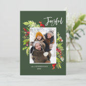 Vakanaal groen rood blad traditionele rustige foto feestdagenkaart (Staand voorkant)