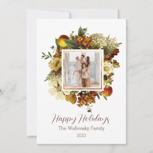 Vakanaal met feestdag Gold Floral kerstfeest Kaart (Voorkant)