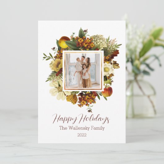 Vakanaal met feestdag Gold Floral kerstfeest Kaart (Staand voorkant)