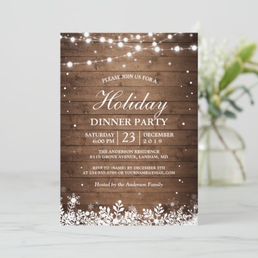 Vakanaal van feestdag Rustic Wood String Lights Sn Kaart (Staand voorkant)