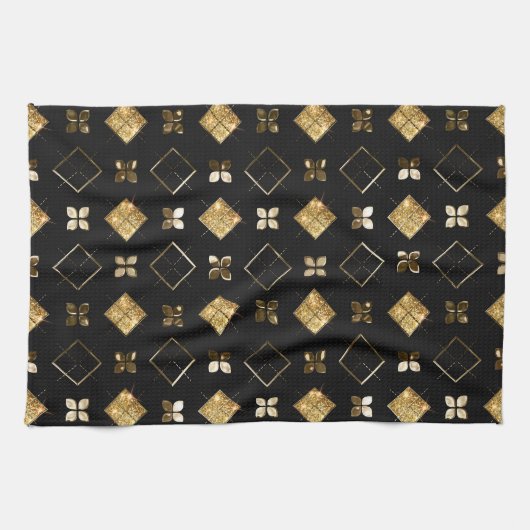 Vakanaal, zwart en gouden metaal, kerstgeometrisch theedoek (Horizontaal)