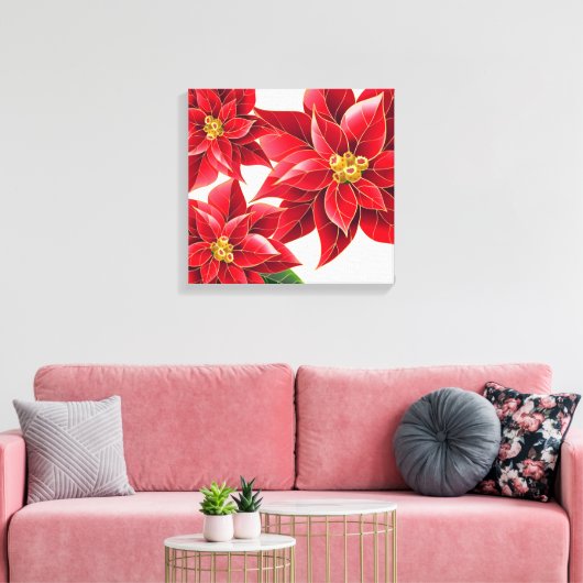 Vakandoek Kunst-Rode Poinsettias Canvas Afdruk (Insitu (Woonkamer))